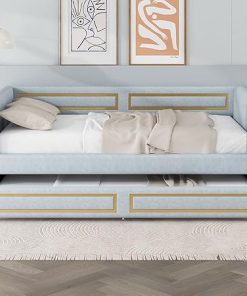 Stylish Twin Size Upholstered Daybed with Trundle, No Box Spring