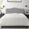 Velvet King Bed Frame with 59″ Tall Headboard and Footboard Light Grey 3