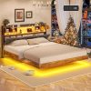 California King Bed Frame with Storage Headboard and LED Lights