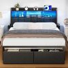 Full Storage Bed with Bookcase Headboard and Drawers in Gray 4