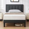 Queen Size Upholstered Wood Platform Bed Frame Solid Walnut Finish 4