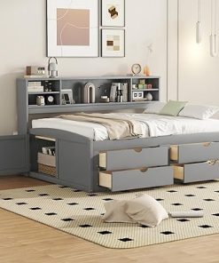 Wood Daybed with Storage Cabinets Upper Shelves and Drawers for Kids