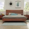 Mid-Century King Size Solid Wood Bed Frame with Headboard and Slats