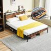 Bestier Queen Bed Frame with Headboard and Storage Shelves, Walnut 4