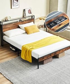 Queen Size Bed Frame with Storage Headboard and USB Charging Station