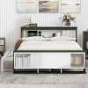 LUSPAZ Full Size Wood Bed Frame with Trundle and Storage, USB, White Green