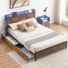 White Queen Size Floating Bed Frame with Headboard and Charging Ports 3