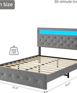 Queen Size Bed Frame with Charging Station LED Lights Adjustable Headboard 2