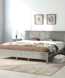 Modern Solid Wood King Size Bed Frame with Extra Support Gray