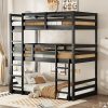 Full Size Upholstered Floor Bed Frame with Fence and Stairs 3