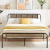 VECELO Full Bed Frame Metal Platform with Wooden Headboard Support