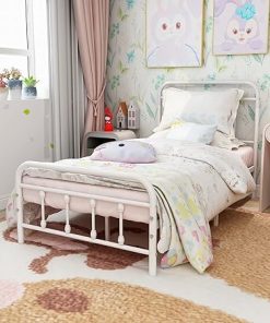 Twin Size Metal Bed Frame with Headboard No Box Spring Needed
