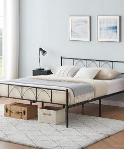 Idealhouse Queen Size Modern Iron Bed Frame with Headboard Black