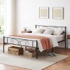 Velvet Upholstered Bed Frame with Storage Headboard and LED Lights 3