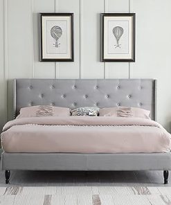 Kendall King Upholstered Platform Bed Frame with Storage in Grey