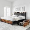 Eafurn Queen Platform Bed with Trundle and USB, No Box Spring Needed 3