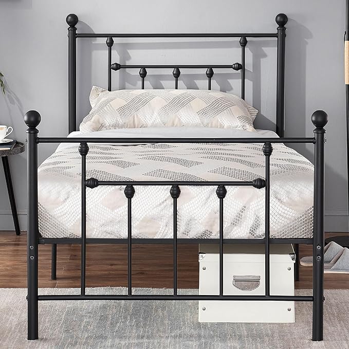VECELO Twin Metal Bed Frame with Headboard and Footboard, Black VECELO Twin Metal Bed Frame with Headboard and Footboard, Black