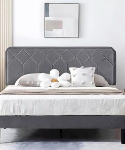 Full Size Leather Bed Frame with Adjustable Headboard and Slat Support