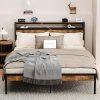 Rustic Full Size Bed Frame with USB Ports and Charging Station