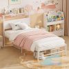 King Size Lift-Up Storage Bed Frame with Bookcase Headboard and LED Lights 3