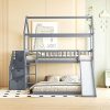 Twin Over Twin Bunk Bed with Slide and Storage for Kids and Teens