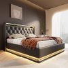 Queen Bed Frame with Headboard and Charging Station, Walnut Color 4