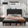 Queen Size Deluxe Wood Bed Frame with LED Lights and Rattan Headboard 4