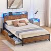 Queen Bed Frame Solid Wood Platform with Headboard Easy Assembly 4