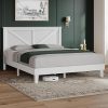Queen Size Upholstered Bed Frame with Wave Headboard Beige 3