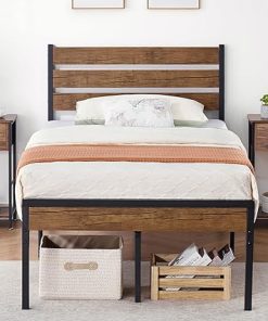 Alkmaar Twin Bed Frame with Wood Headboard and Storage No Box Spring