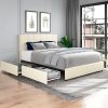 Queen Size Upholstered Bed Frame with Storage and Button Tufted Headboard