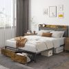 Twin Platform Bed with Storage Drawers and Guardrails for Kids Gray 3