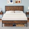 Queen Size Upholstered Bed Frame with Storage and Button Tufted Headboard 4