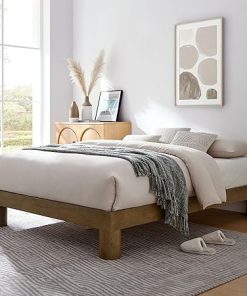 Modway Runa King Platform Bed Frame in French Oak – No Box Spring Needed