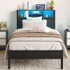 Queen Size Linen Upholstered Bed Frame with Wingback Headboard Dark Grey 4