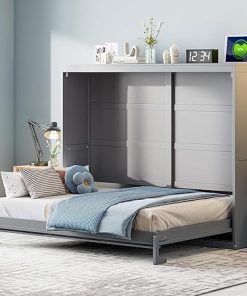 Merax Queen Murphy Bed Cabinet with Charging Station for Small Spaces 2