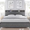 Twin Size House Bed Frame with Fence Shelves Window and Light Strip 4