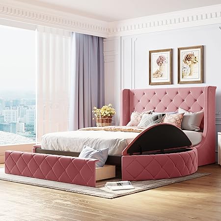 Queen Platform Bed with Storage Drawers and Upholstered Headboard 2 Queen Platform Bed with Storage Drawers and Upholstered Headboard - Image 2