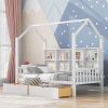 Twin Size Metal Floor Bed Frame with Safety Guardrails and Desk 3