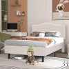 VECELO Twin Bed Frame Upholstered Platform Bed Frame with Height Adjustable Teddy Fabric Headboard, Strong Wood Slats Supports 7.9” Under Bed Space Noise Free No Box Spring Needed, Cream
