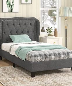 Giantex Twin Bed Frame with Wingback Headboard and Wooden Slats