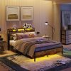 Bestier Queen Bed Frame with Headboard and LED Lights Charging Station