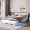 Queen Size Upholstered Bed Frame with LED Lights and Adjustable Headboard 4