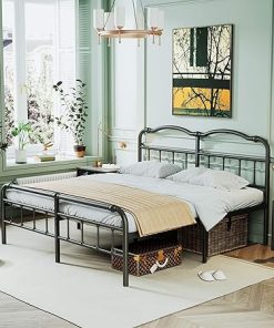 Vintage Metal Bed Frame Full Size with Headboard and Footboard Black