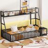 Twin Size Metal Floor Bed Frame with Safety Guardrails and Desk