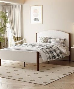Queen Wood Platform Bed Frame with Tufted Upholstered Headboard