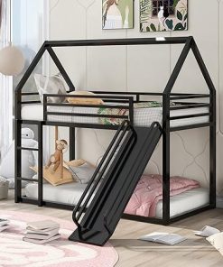 Harper Bright Twin Over Twin Bunk Bed with Slide and Ladder Black 2