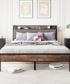 Anwick Industrial Queen Bed Frame with USB Ports and Storage