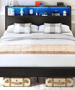 Yoobure Queen Bed Frame with Charging Station and LED Headboard