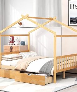 Montessori Full Size House Bed with Storage for Kids and Teens